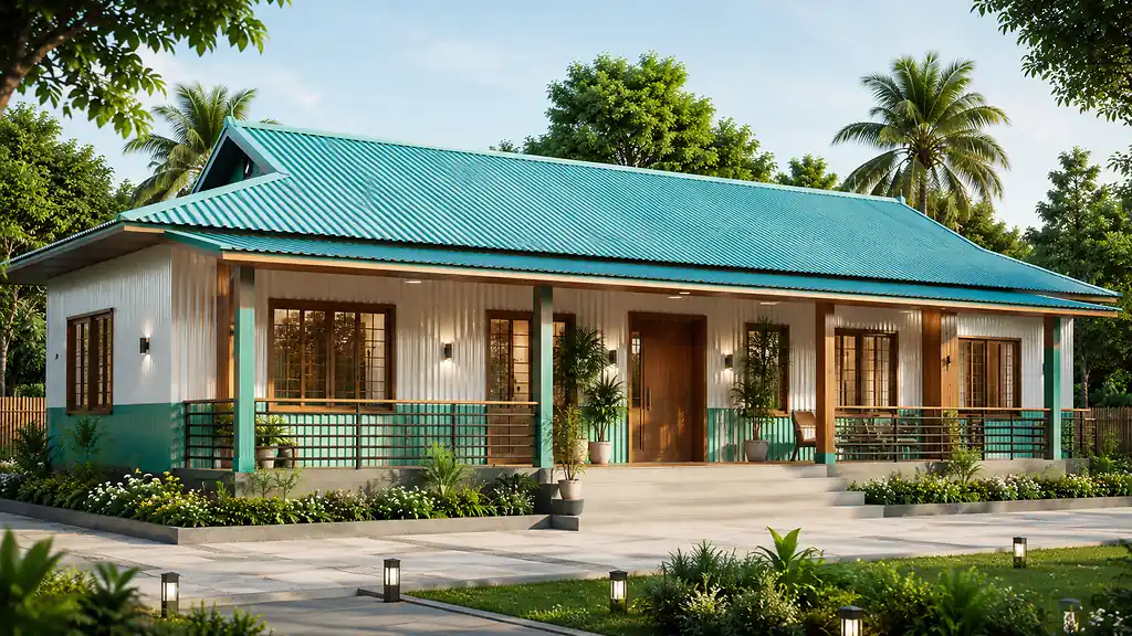 Tin House with Wood Finish